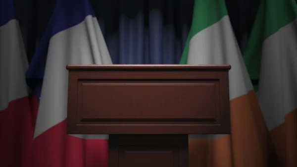 Drapeaux d'Irlande et de France à la rencontre internationale, rendu 3D — Photo