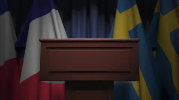 Πολλές σημαίες της Σουηδίας και της Γαλλίας, 3D απόδοση — Φωτογραφία Αρχείου