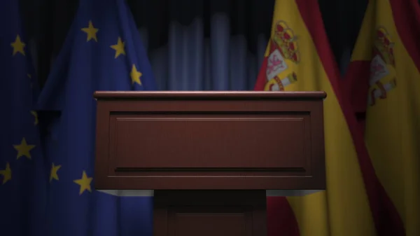 Många av Spaniens och EU: s flagg, 3D-rendering — Stockfoto