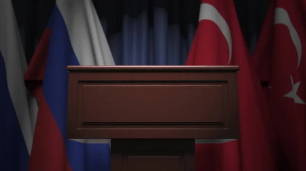 Türkiye ve Rusya 'nın birçok bayrağı, 3D yorumlama — Stok fotoğraf