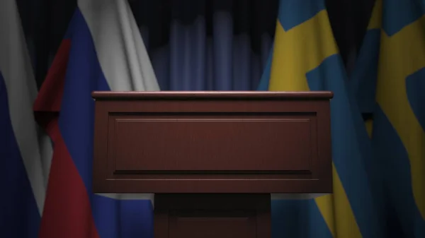 スウェーデンとロシアの多くの旗、3Dレンダリング — ストック写真