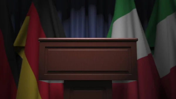 Σημαίες Ιταλίας και Γερμανίας στη διεθνή συνάντηση, απόδοση 3D — Φωτογραφία Αρχείου