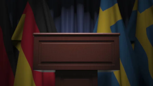 Svédország és Németország számos zászlói, 3D-s renderelés — Stock Fotó