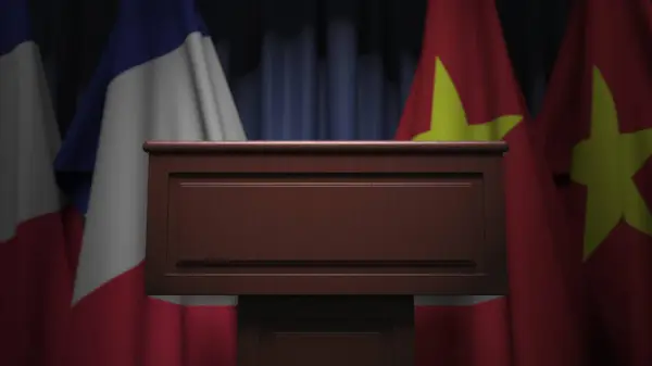 Флаги Вьетнама и Франции на международной встрече, 3D рендеринг — стоковое фото