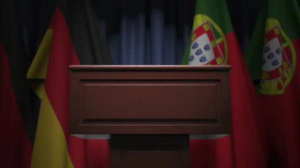 Wiele flag Portugalii i Niemiec, renderowanie 3D — Zdjęcie stockowe