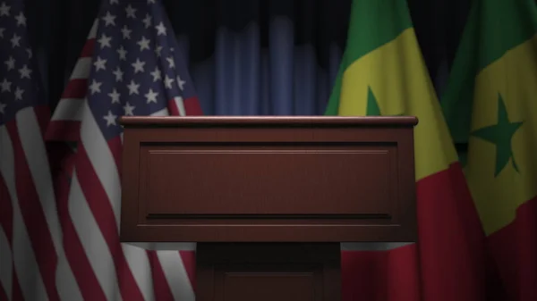 セネガルとアメリカの多くの旗、3Dレンダリング — ストック写真