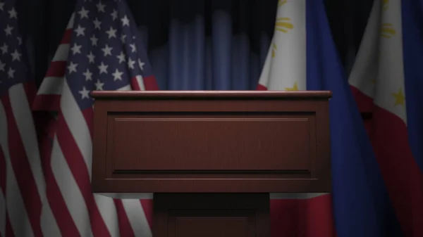 Muchas banderas de Filipinas y Estados Unidos, renderizado 3D —  Fotos de Stock