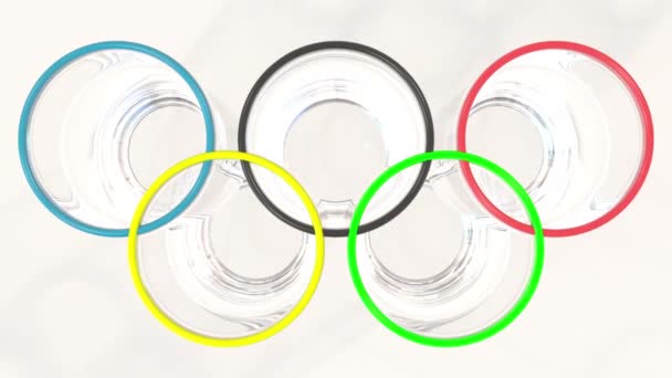 Olympic rings made of laboratory vials. Editorial doping in sport related conceptual 3D animation — Stock Video