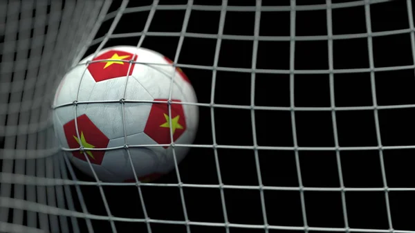 Bola com bandeiras de Vietnã bate gol. Renderização 3D — Fotografia de Stock