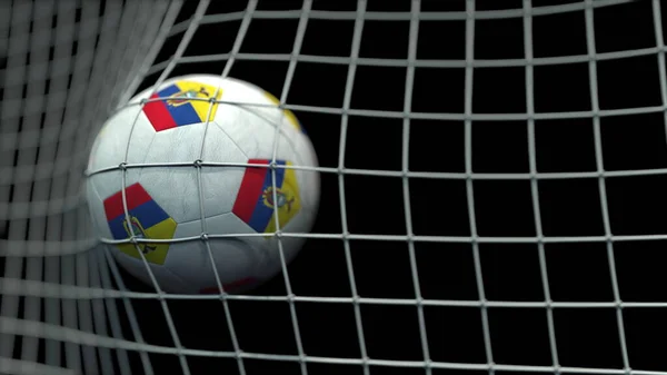Palla con le bandiere dell'Ecuador colpisce obiettivo. Rendering 3D — Foto Stock
