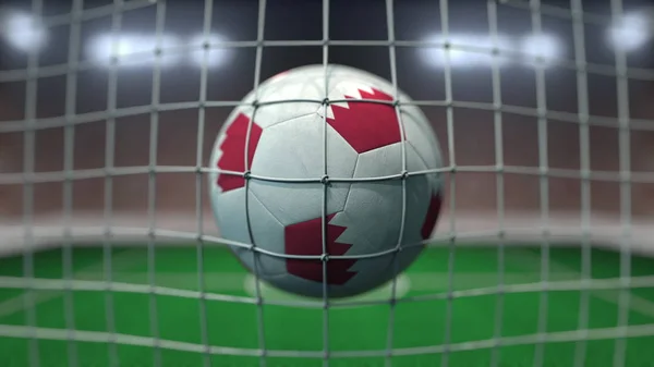 Футбол с флагами Бахрейна бьет по воротам. 3D рендеринг — стоковое фото