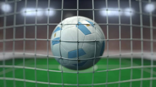 Football avec des drapeaux de l'Argentine frappe filet de but. rendu 3D — Photo