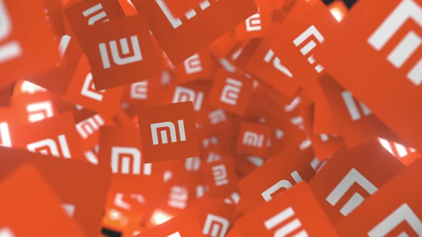 Многие логотипы XIAOMI CORPORATION. Редакционный фон 3D рендеринга — стоковое фото