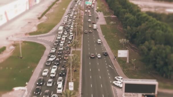 Aerial shot of heavy traffic jam in rush hour in Dubai, United Arab Emirates UAE — Stock Video