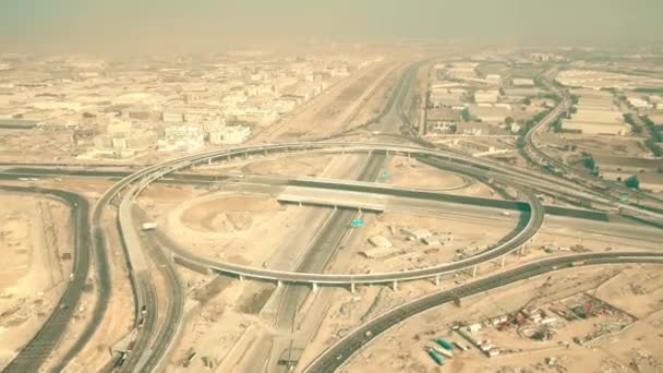 Aerial hyperlapse of a big highway interchange construction site in Dubai, UAE — 비디오