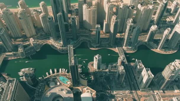 Aerial down view of the Dubai Marina skyscrapers, United Arab Emirates UAE — 비디오