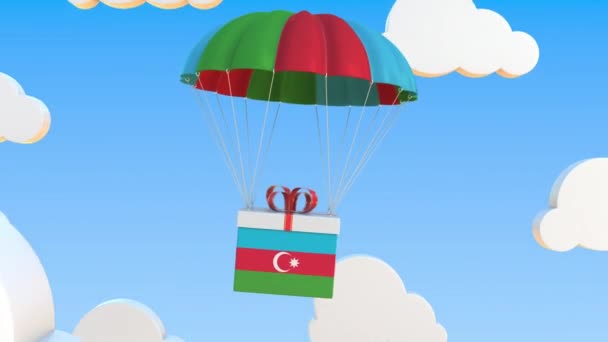 Doos met nationale vlag van Azerbeidzjan valt met een parachute. Loopbare conceptuele 3D-animatie — Stockvideo