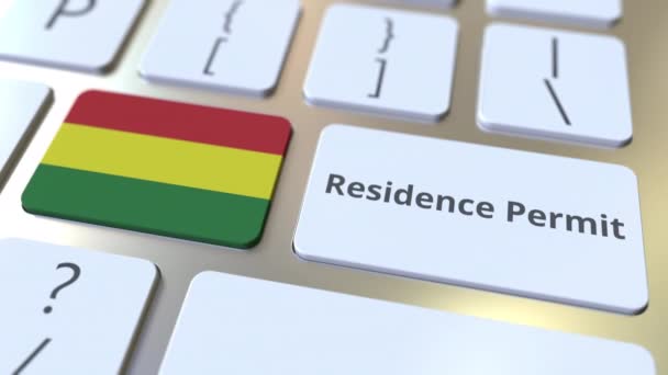 Residence Permit text and flag of Bolivia on the buttons on the computer keyboard. Immigration related conceptual 3D animation — Stock Video