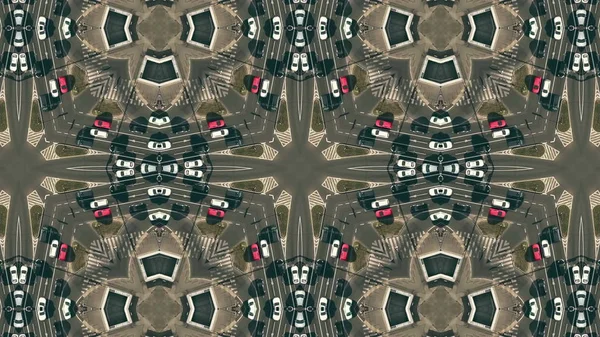 Kaleydoskopik etki, yoğun şehir trafiğinin yukarıdan aşağı görüntüsü — Stok fotoğraf
