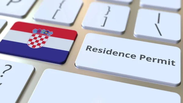 Rezidence Povolení textu a vlajky Chorvatska na tlačítkách na klávesnici počítače. Konceptuální 3D vykreslování související s imigrací — Stock fotografie