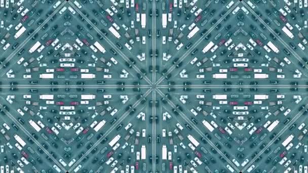 主要な都市道路交通渋滞の空中トップダウンショット、万華鏡効果 — ストック動画