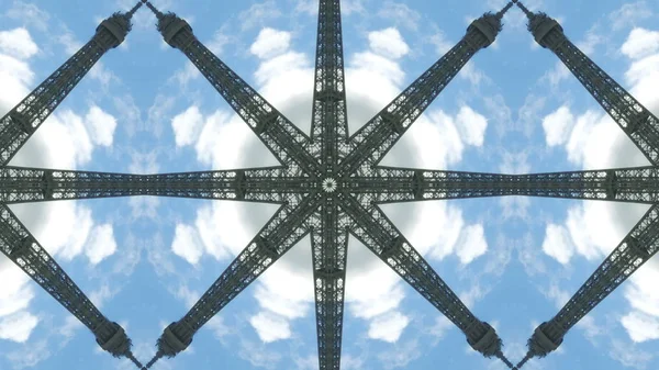 Pohled na Eiffelovu věž na pozadí oblohy, umělecký kaleidoskopický efekt — Stock fotografie