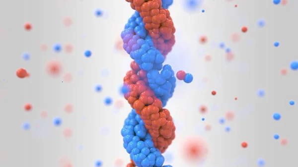 Piros és kék Dna helix és részecskék, genetikával kapcsolatos loopable 3D animáció — Stock Fotó