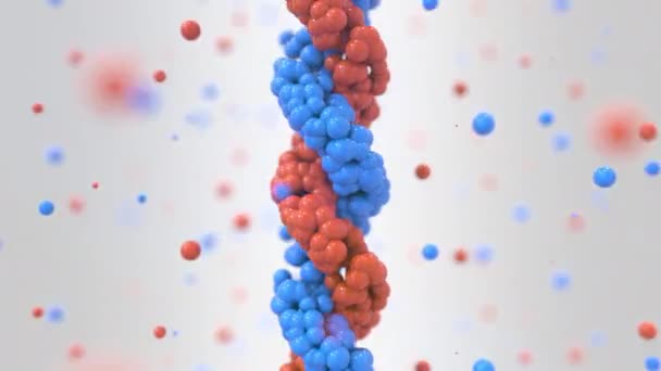 Red and blue DNA helix and particles, genetics related loopable 3D animation — Stock Video