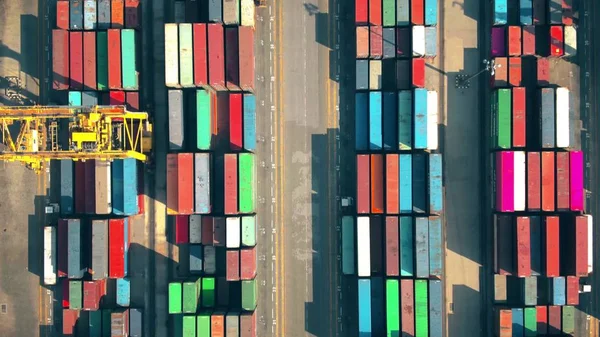 Aerial top-down view of the big cargo container terminal in a port — Stock Photo, Image