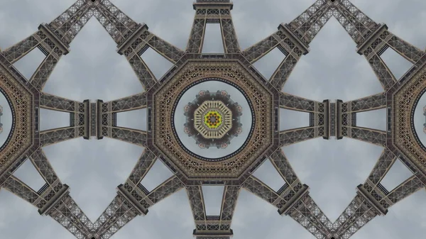 Paris 'teki Eyfel Kulesi, gri gökyüzü arka planı, kaleydoskopik etki — Stok fotoğraf