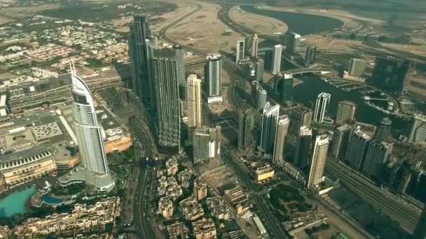 DUBAI, UNITED ARAB EMIRATES - DECEMBER 30, 2019. Aerial view of Dubai Creek and Downtown area — 비디오