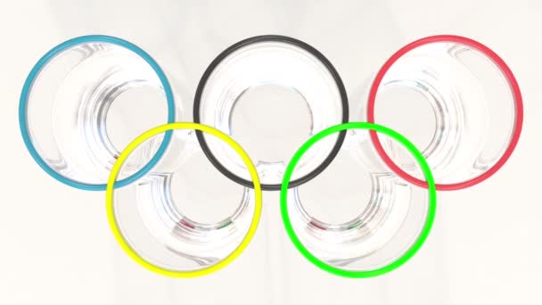 Olympic rings made of laboratory vials and Italian flag. Editorial doping in sport in Italy related 3D animation — Stockvideo