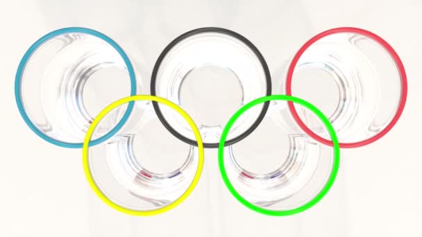 Olympic rings made of laboratory vials and French flag. Editorial doping in sport in France related 3D animation — 图库视频影像