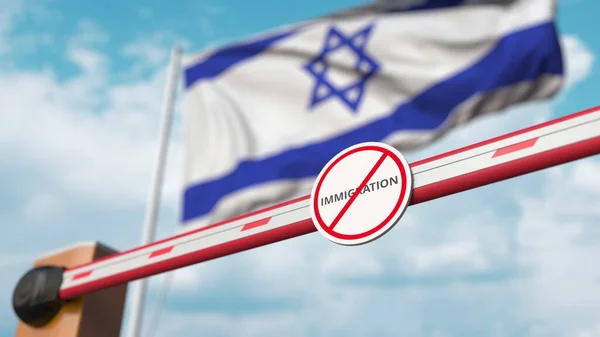 关闭没有以色列国旗背景移民标志的繁荣门。在以色列境内限制过境或禁止移民。3d渲染 — 图库照片