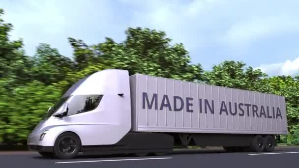 Pótkocsi Made In Australia szöveggel az oldalán. Ausztrál import vagy export kapcsolódó hurok 3D animáció — Stock videók