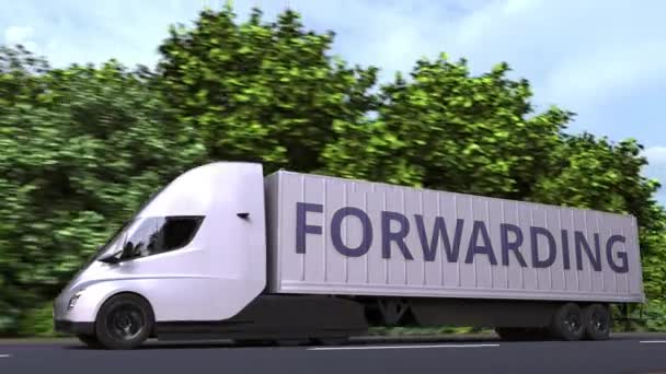 Släpvagn lastbil med vidarebefordran text på sidan. Loopable 3D-animering — Stockvideo