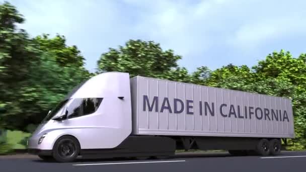 Camion remorque avec texte MADE IN CALIFORNIA sur le côté. importation ou exportation liée à l'animation 3D en boucle — Video