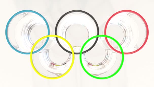 Olympic rings made of laboratory vials and Belgian flag. Editorial doping in sport in Belgium related 3D animation — Stock Video