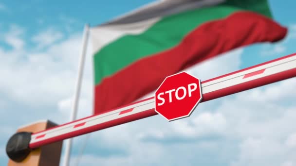 Open boom gate on the Bulgarian flag background. Free entry or lifting a ban in Bulgaria — Stock Video