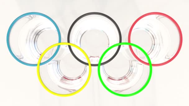 Olympic rings made of laboratory vials and Turkish flag. Editorial doping in sport in Turkey related 3D animation — Stock Video