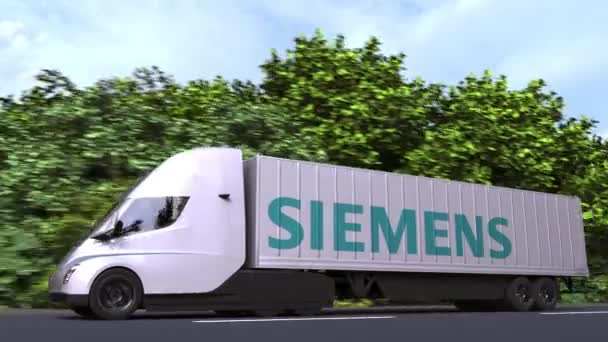 Elektrischer Sattelschlepper mit Siemens-Logo an der Seite. Leitartikel loopable 3D-Animation — Stockvideo