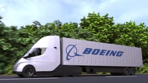 Elektrický návěs s logem Boeing na boku. Redakční smyčka 3D animace — Stock video