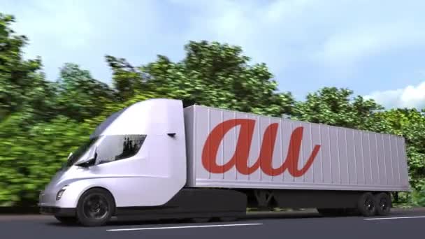 Elektro-Sattelschlepper mit Au-Logo an der Seite. Leitartikel loopable 3D-Animation — Stockvideo