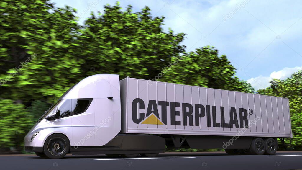 Semi-trailer truck with logo on the side. 3D