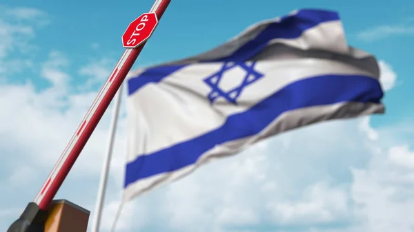 Ανοίξτε την πύλη στο φόντο της ισραηλινής σημαίας. Ελεύθερη διέλευση των συνόρων ή άρση απαγόρευσης στο Ισραήλ. 3d απόδοση — Φωτογραφία Αρχείου