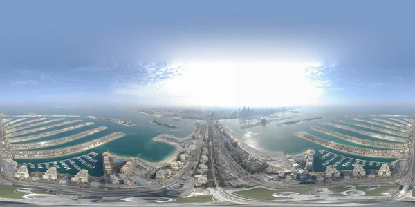 아랍에미리트 두바이의 팜 주메이라 인공군도 의 360 도 공중 파노라마 사진 — 스톡 사진