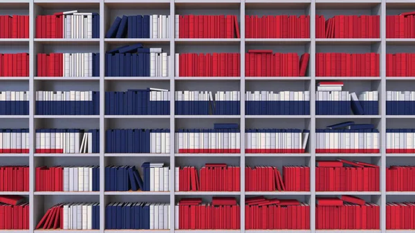 노르웨이의 국기는 여러 권의 책으로 구성된다. 노르웨이 문학, 문화, 과학. 3D 렌더링 — 스톡 사진