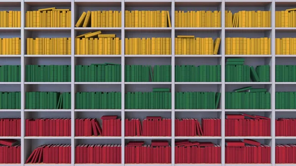 Muitos espinhos dos livros formam a bandeira lituana. Educação ou ciência na Lituânia. Renderização 3D — Fotografia de Stock