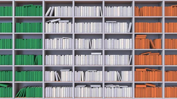 İrlanda bayrağını kitaplar yapar. İrlanda 'da edebiyat ya da bilim. 3d oluşturma — Stok fotoğraf