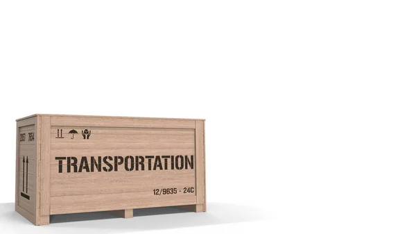Crate dengan teks TRANSPORTATION pada latar belakang putih. Perender 3D — Stok Foto
